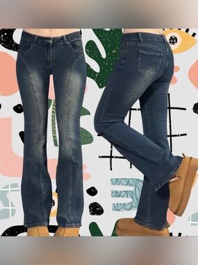 Shein | Stretchy Low Rise Studded Y2K Western Bootcut Jeans - Short Inseam